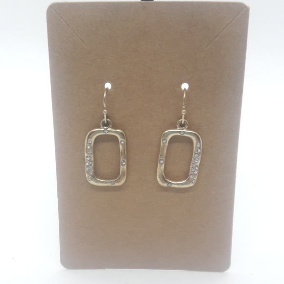 Golden rectangles with crystals - dangle earrings - Picture 3 of 8